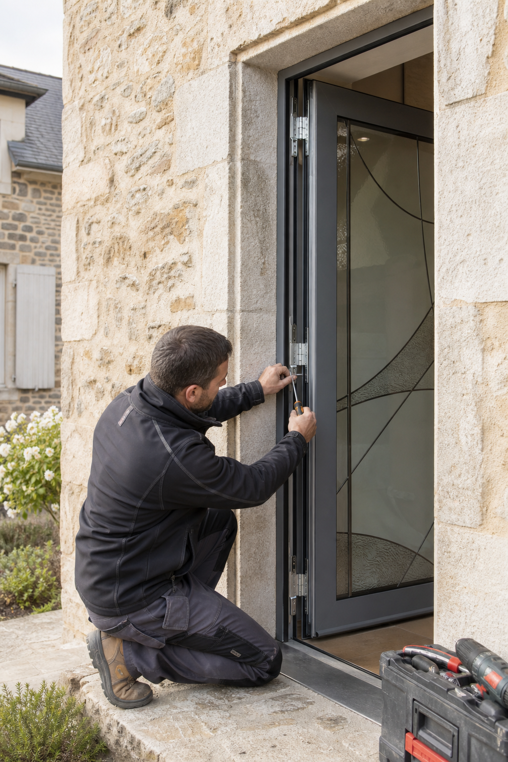 Installation d'une porte d'entrée vitrée sur mesure